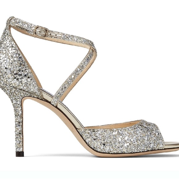 NWT JIMMY CHOO $795 Emsy 85 Glitter Sandals heels sparkling silver 41 9.5 10 - Picture 7 of 12